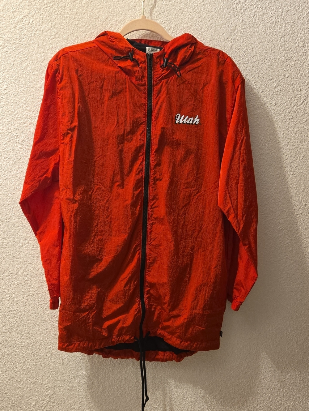 PINK Victoria's Secret Red University Of Utah Hooded Windbreaker